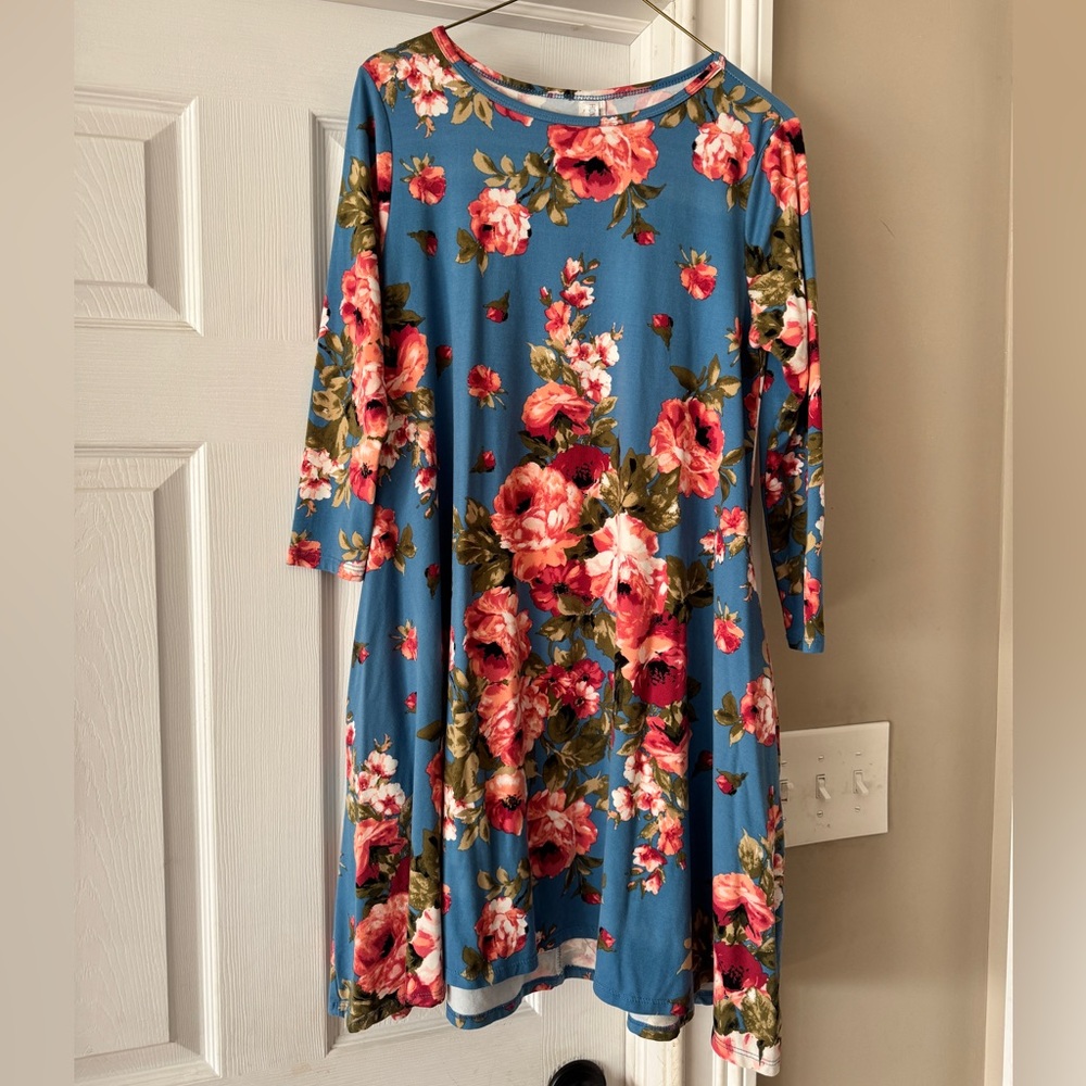 Floral Blue Dress by Honey & Lace. Size Medium